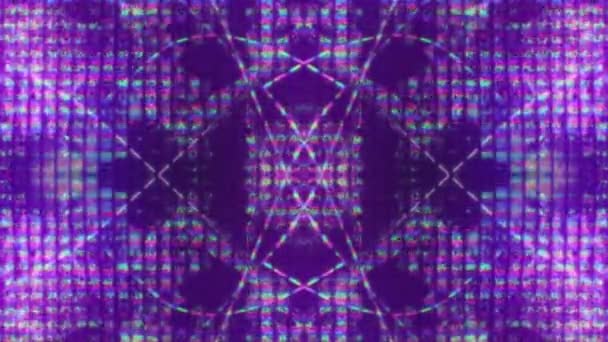 Цифровой Калейдоскоп Неоновый Глюк Флуоресцентный Розовый Фиолетовый Синий Цвет Светящийся — стоковое видео