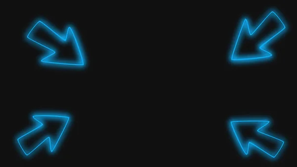 霓虹灯箭明亮的背景 电架蓝色Led灯指向暗黑色空格上的中间标志 广告摘要背景为文本 — 图库照片