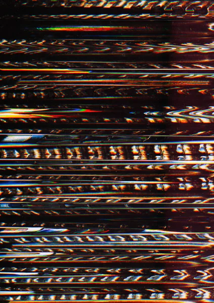 光の振動だ 歪みラインデジタルノイズ グラデーション虹ジグザグライン信号エラーテクスチャと黒表示 — ストック写真