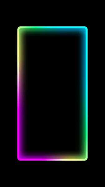 枠を広げろ ネオンの背景 濃い黒の幾何学的抽象的な空の空間上に紫のシアン青緑の色の蛍光鉛の正方形 — ストック写真
