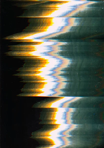Glitchvibrationer Snedvridet Ljud Vhs Effekt Svart Yta Med Glödande Ljus — Stockfoto
