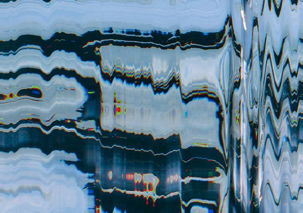 誤差歪み 大理石の模様 グリッチの背景 グレーホワイトブルーネオンぼやけたジグザグラインテクスチャのデジタル画面 — ストック写真