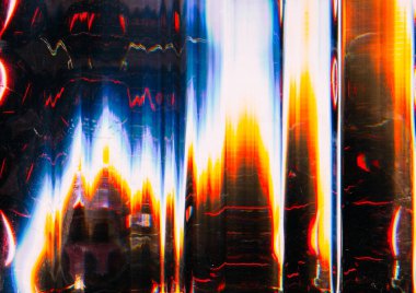 Arıza örtüsü. İşaret fişeği. Bozulma sesi. Dijital arka plan, parlayan mavi turuncu parazit deseni ile yüzeyi tırmalamış..