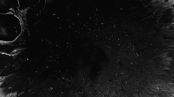 Salpicos Cereais Galáxia Negra Misteriosa Tinta Brilho Preta Espalhando Superfície — Fotografia de Stock