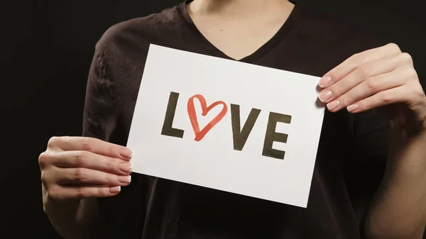 Szerelmes Szó Romantikus Üzenet Szimpátia Szeretet Női Kéz Mutató Csodálat — Stock Fotó