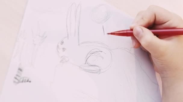 Nettes Bild Kinder Malen Kunst Als Hobby Unerkennbare Kinderzeichnung Auf — Stockvideo