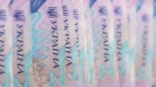 垂直录像 乌克兰货币 现金钱 经济通货膨胀 200Hryvnia钞票粉红蓝色纸钞票堆栈 — 图库视频影像