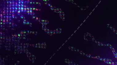 Neon sıvısı. Fütürist bir hata. Bozulma objeleri. Floresan mor yeşil renk sıvı kristal serpintisi pikselin dokusuna koyu soyut sanat arka planına.