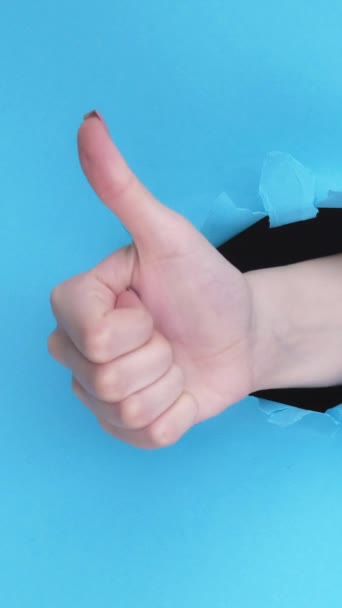 Vertikales Video Wie Geste Positives Feedback Weibliche Hand Zeigt Anerkennenden — Stockvideo