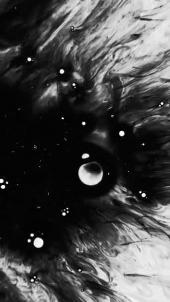 Vertical Video Black Ink Wet Swirls Dark Fluid Splatter Blend — Stock Video