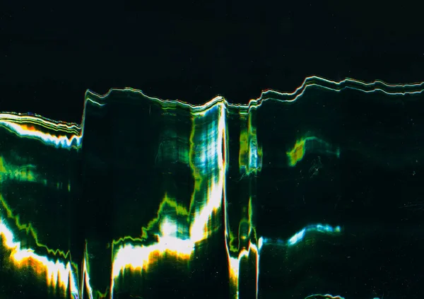 グリッチライト オールドフィルム オーバーレイの背景 輝く青緑色の染色ノイズラインテクスチャによるダーク表面の抽象パターン — ストック写真