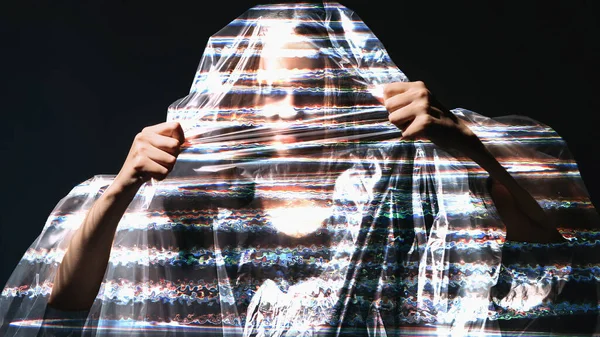 Digitaler Horror Psychische Störung Angst Vor Schizophrenie Doppelbelichtung Defokussierte Silhouette — Stockfoto