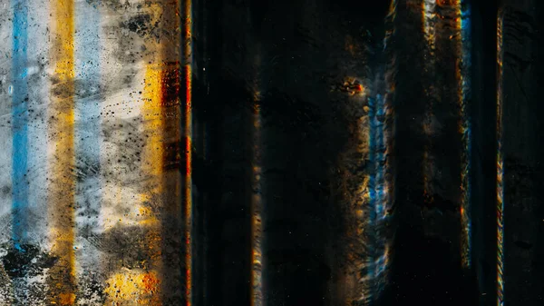 Глюки Грязная Поверхность Эффект Старой Пленки Черный Фон Голубым Желтым — стоковое фото