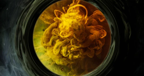 Kouřový Vír Šplouchání Inkoustové Vody Dimenzionální Portál Žlutá Oranžová Zelená — Stock fotografie