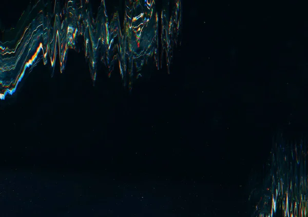 グリッチノイズ バース ディストーション フィルムオーバーレイ ブラックのぼやけフレアジグザグライン振動テクスチャ付きデジタル背景 — ストック写真