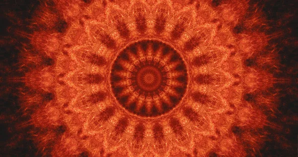 Glowing Fractal Kaleidoscope Ornament Sparkling Red Orange Black Color Circle — Stock Photo, Image
