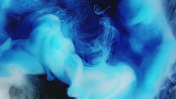 Σφηνάκι Μελανιού Σύννεφο Ατμού Χρώματος Υποβρύχια Μίξη Μπλε Λευκό Λαμπερό — Αρχείο Βίντεο