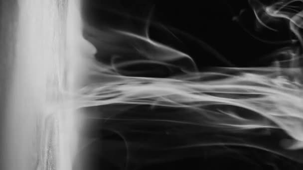 垂直录像 有烟的溪流蒸气流出来了鬼灵暗黑色复制空间抽象背景下的失真白烟运动 — 图库视频影像