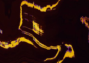 Arıza geçmişi. Televizyon gürültüsü titreşimi. Eski film. Neon ışıklı siyah ekran bulanık sarı bozulma bükülmüş çizgi dokusu üstüste.