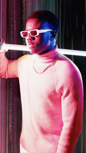 Crypto Kunst Cybermensen Nft Techno Portret Roze Blauw Neon Licht — Stockfoto