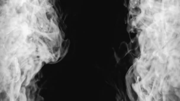 汽缸架 烟雾弥漫 气体云 深黑空旷空间抽象背景下的白烟流运动 — 图库视频影像