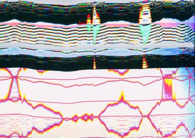 Arıza bozulması. Kalp atışı sinyali. Dijital şablon. Kırmızı parazitli beyaz ekran zigzag çizgileri vhs hata dokusu.