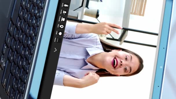 Video Verticale Incontro Digitale Ufficio Virtuale Lavoro Distanza Fiduciosa Donna — Video Stock