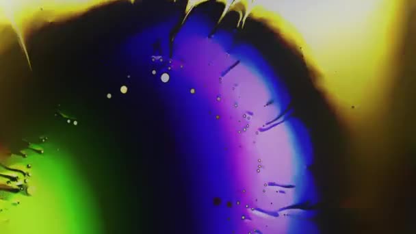 Manchas Color Salpicadura Pintura Neón Líquido Mezcla Gotas Patrones Burbuja — Vídeos de Stock