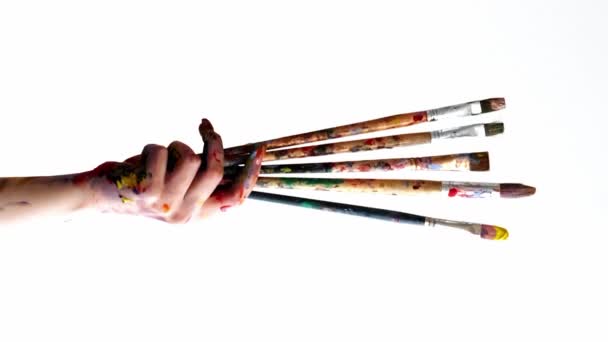 Vídeo Vertical Pincel Arte Tirar Provisões Mulher Pintor Mão Segurando — Vídeo de Stock