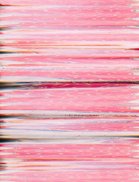 グリッチデザイン シグナルエラー デジタルスクリーン カラフルなホワイトジグザグVhsノイズ効果ラインのピンクの背景 — ストック写真