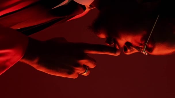 Vertical Video Man Hush Secret Conspiracy Red Neon Light Profile — Stock Video