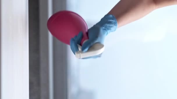 Vídeo Vertical Limpieza Del Hogar Sucia Superficie Manos Trabajadoras Domésticas — Vídeos de Stock