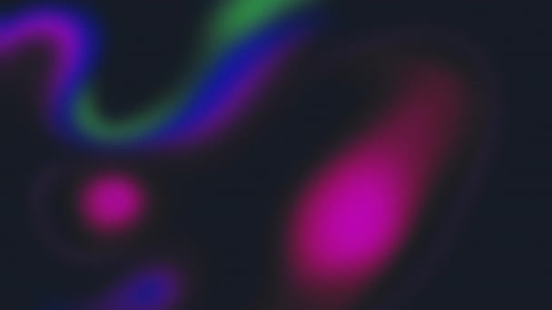 ネオンライトフレア ブラー グロー 濃い黒の抽象的なサイケデリックな背景に分割されたピンクブルーの緑の蛍光色のフリッカーの動き — ストック動画