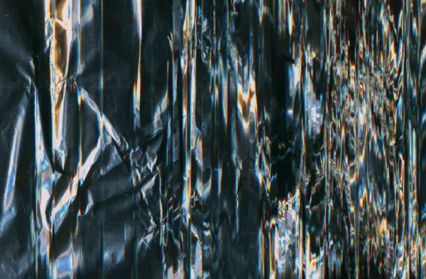 Verpletterde Folie Textuur Overlay Met Stress Licht Flitsgeluid Blauw Oranje — Stockfoto