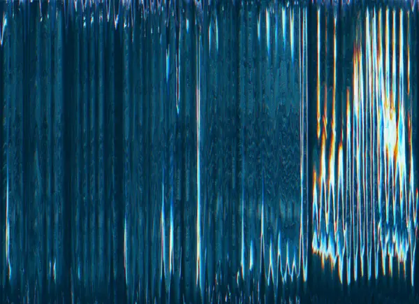 光滑的质感 模拟噪音覆盖 Vhs磁带畸变 深黑色图解抽象复制空间背景上的蓝色橙色白色波线工件 — 图库照片