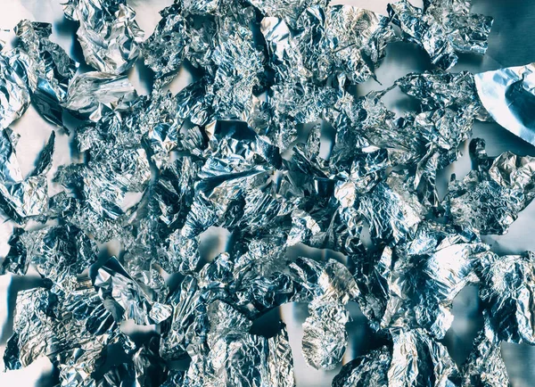 Verpletterde Folie Textuur Glanzende Abstracte Achtergrond Lichte Vlam Zilver Blauw — Stockfoto