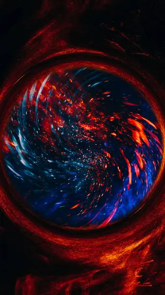 Abstract vortex background. Fantasy portal. Red blue contrast sparkles swirl in golden glowing glitter whirl circle captivating abstract art.