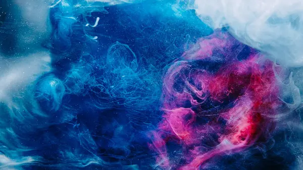 墨水下降的背景 幻想云彩霓虹灯粉蓝色闪光蒸汽神秘混合催眠流抽象魔法动态纹理爆炸艺术 — 图库照片
