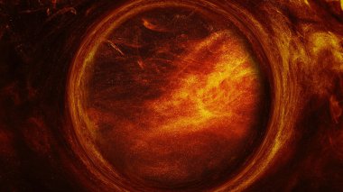 Yangın çemberi arka planı. Alev girdabı. Altın turuncu parıltı sıcak duman girdap etrafında esrarengiz okült parlayan soyut fantezi sanat.