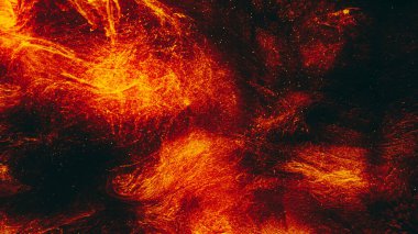 Işıltılı arka plan. Şenlik ateşi yanıyor. Turuncu parlayan sıcak bulanık alev soyut duman sıvısı boya akışı koyu yaratıcı sanatta altın parıltı ile.