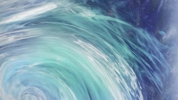垂直录像 墨水旋涡背景 蓝色白色色彩艳丽的水汽涡旋抽象的海涡旋幻影神奇的水螺旋形迷人的艺术 — 图库视频影像