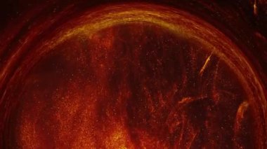 Dikey video. Yangın çemberi arka planı. Alev girdabı. Altın turuncu parıltı sıcak duman girdap etrafında esrarengiz okült parlayan soyut fantezi sanat.