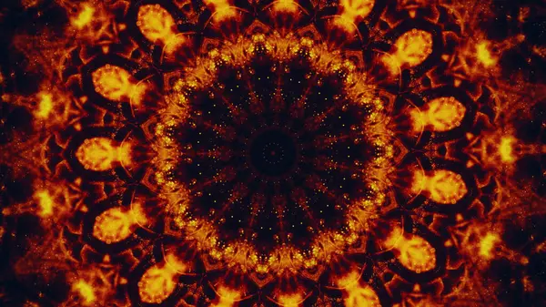 Ornamento Caleidoscópio Mandala Brilhante Fagulhas Cintilantes Cor Vermelha Alaranjada Gráfico — Fotografia de Stock