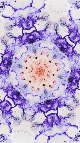 Pinta Mandala Adorno Caleidoscopio Flujo Tinta Color Rosa Púrpura Agua —  Fotos de Stock