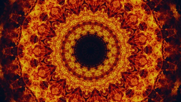 Kaleidoscope Background Fire Mandala Orange Red Color Glowing Hot Sparks — Stock Photo, Image
