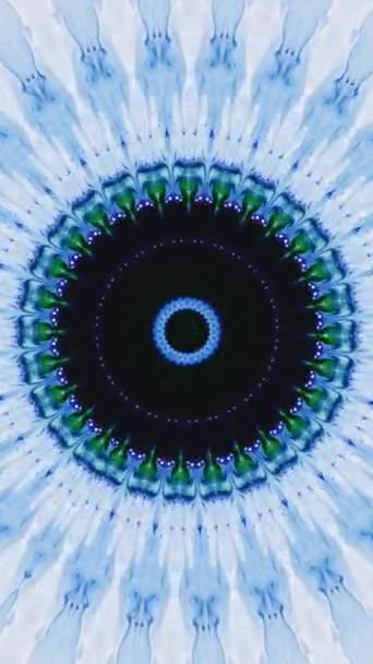 Vídeo Vertical Caleidoscopio Fondo Mandala Futurista Neón Azul Verde Color — Vídeo de stock