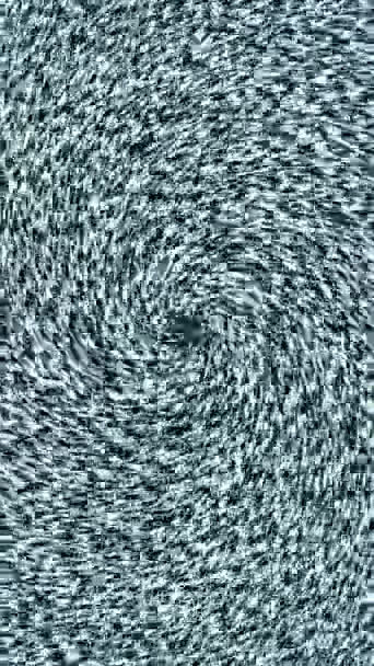 バーティカルビデオ 静的なノイズスワールド ヴォルテックス モーション トランジション効果 ブルーホワイトグリッチテクスチャ スパイラル催眠フリッカー フリースペース付き抽象的な背景 — ストック動画