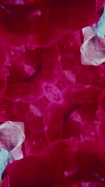 Vídeo Vertical Pintura Salpicada Agua Adorno Caleidoscopio Tinta Color Rosa — Vídeo de stock