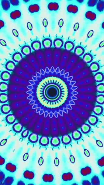 Video Verticale Mandala Incandescente Ornamento Etnico Ciano Blu Viola Verde — Video Stock