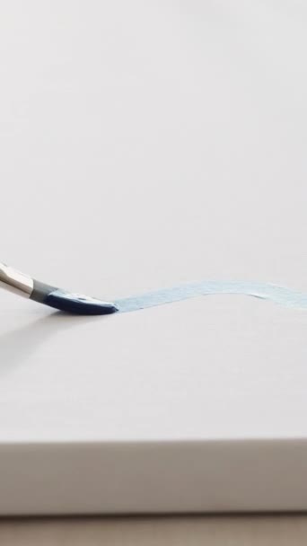 Vertical Video Painting Process Art School Set Closeup Paintbrush Blue — Stock Video